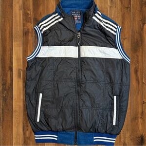 Vintage Sporty Zip-Up Vest – Black & Blue Retro Track Style